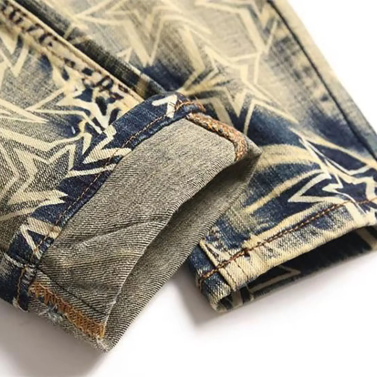 Men Jeans Star Embroidery Ripped Jean High Street Punk Style Streetwear Pants for Male Slim Stretch Pencil Pantalones Ropa