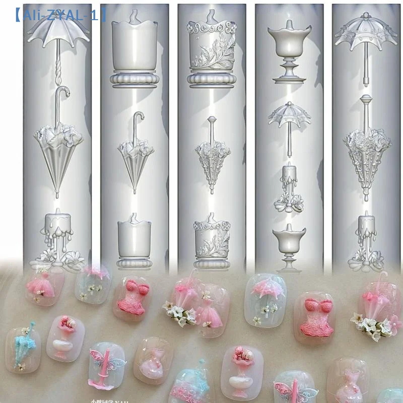 【ZYAL-1】3D 나비 꽃 실리콘 네일 몰드 달콤한 리본 비즈 체인 투명 네일 템플릿 DIY 네일 아트 장식 디자인 도구