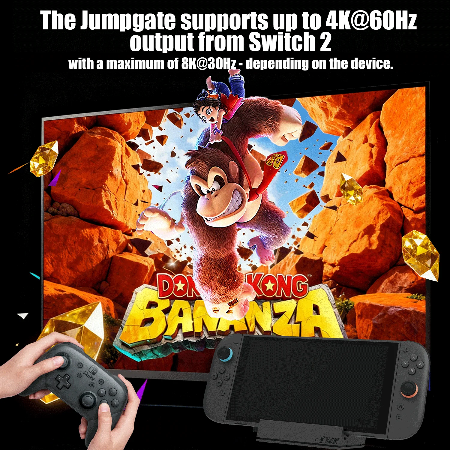 스컬앤코 세이베이브 레이븐 점프게이트 독 4K USB C 허브 휴대용 스탠드 (닌텐도 스위치 OLED 및 스위치 2 독 액세서리용)