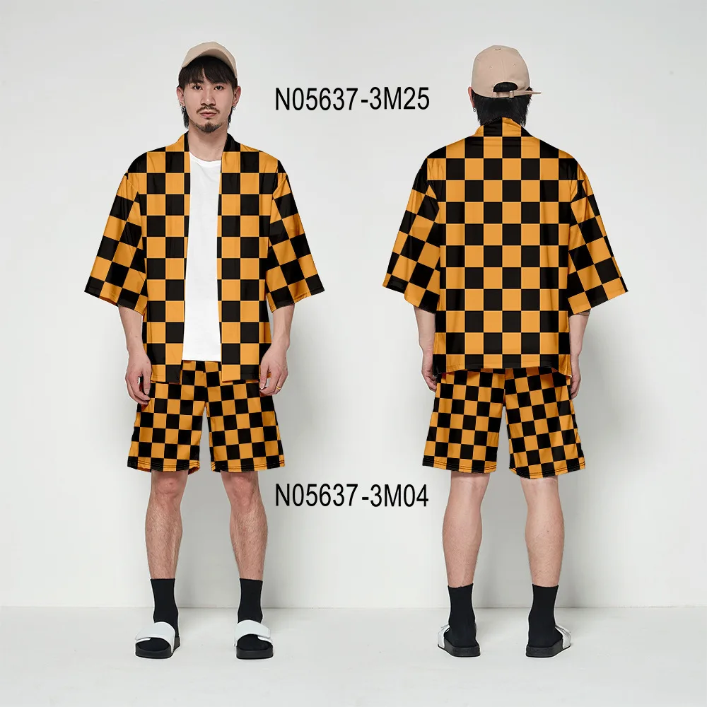 2022 3D Children's Wear Anime Demon Slayer Kimono Cardigan Shorts Set Around the Same Cloak Pant Adult Men's and Women's Pajamas mens sleepwear set Pajama Sets