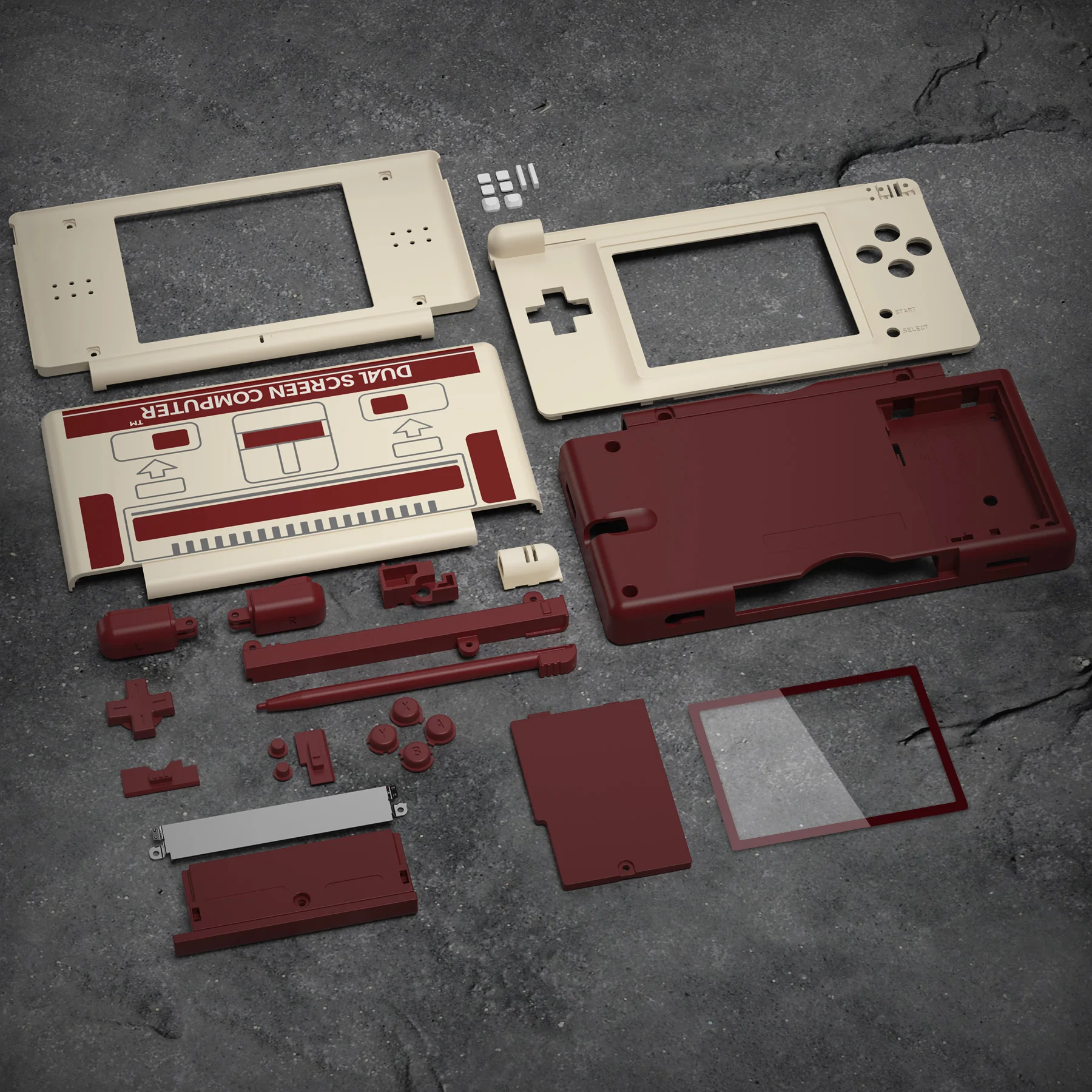 Nintendo DS Lite(NDSL)용 eXtremeRate 교체용 전체 하우징 쉘, 케이스 커버(버튼 및 스크린 렌즈 포함) - 클래식 FC 스타일