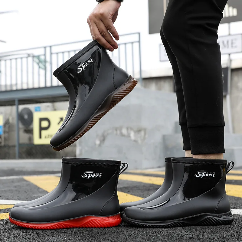 Rain boots mens shoes Men's Rain Boots Non-slip Waterproof Plus Velvet Warm Rubber Shoes Mid-tube Short-tube Water Shoes Overshoes