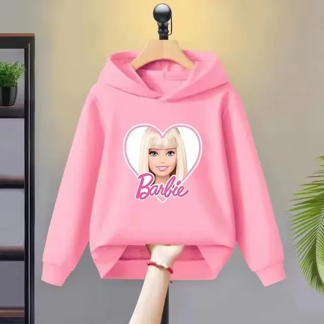 thumbnail image 1 of Sudadera con capucha de forro polar con estampado de dibujos animados de Barbie para niña, sudadera Kawaii de manga larga, ropa para bebé, primavera y otoño, 1 of 5