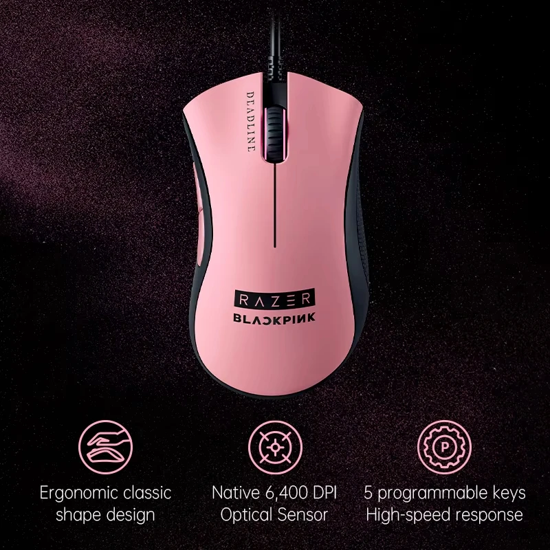 Razer DeathAdder Essential BLACKPINK Edition 유선 게이밍 마우스 PC 노트북 게이머용 인체공학적 e스포츠 게임 마우스