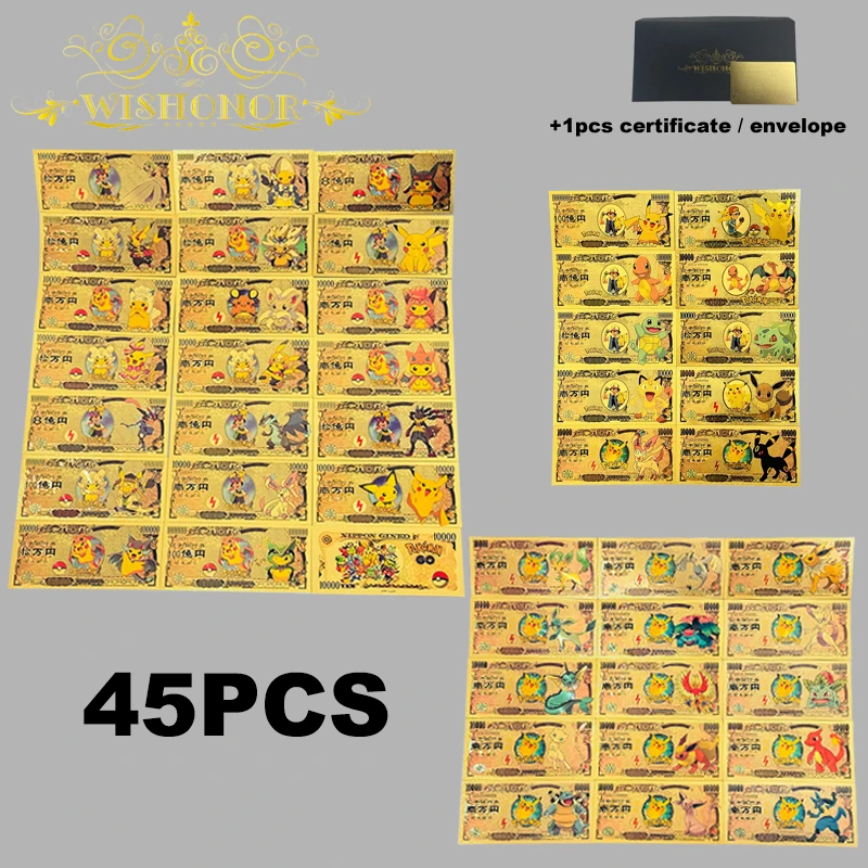 New All Styles Nice Japan Anime Banknote Sets Anime Plastic Card in 24k Gold Plated For Collection