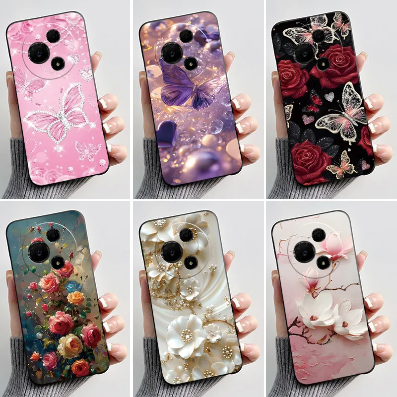 Luxury Fashion Butterfly Flowers Black Soft Silicone Shockproof Phone Case Cover