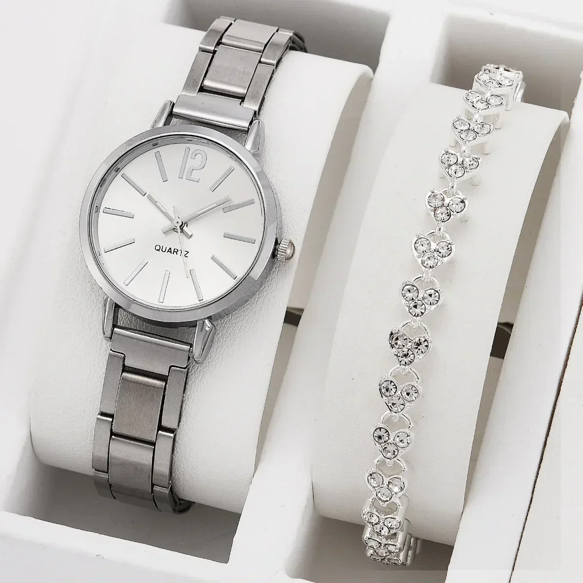 Ladies Fashion Simple Digital Alloy with Quartz Watch Bracelet 2pcs Set Luxury Women Simple Dial Ladies Watches 5