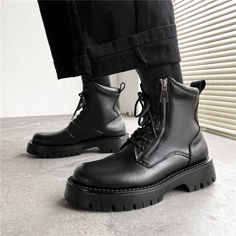 

mens luxury fashion platform boots brand designer shoes cowboy genuine leather boot handsome high top motorcycle botas chaussure