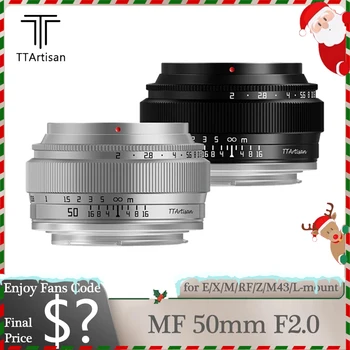 TTArtisan MF 표준 초점 거리 풀 프레임 인물 사진 휴머티티 렌즈, 소니 E 캐논 RF 니콘 Z와 호환 가능, 50mm F2.0