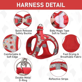 Adjustable Small Dog Harness Collar Leash Set No Pull Soft Mesh Step In Reflective Vest with ID Tag 3