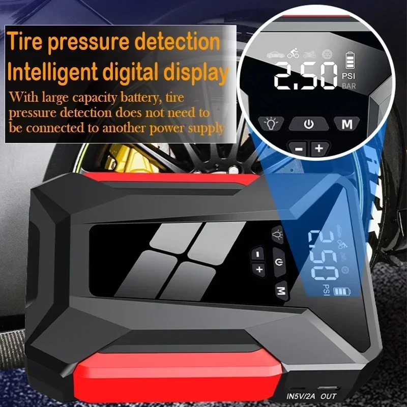 Car Jump Starter Jump Starter Portable 2000A Car Jump Starter Air Pump Power Bank Lighting Auto Emergency Booster Starting Device Air Compressor Tyre Inflator