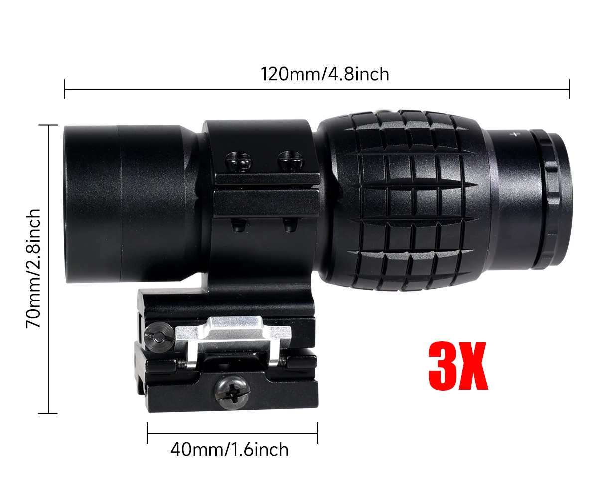 Tactical 3X Magnifier Optics Sight Flip-up Mount 553 558 Red Green Dot Sights for 20mm Rail Hunting Firearms Airsoft
