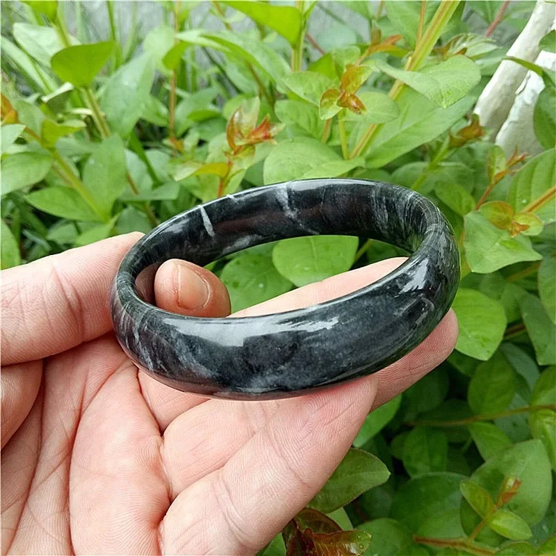 Chinese Natural Hand-carved Wide Blue and White Jade Bracelets Fashion Boutique Jewelry Men and Women Blue and White Bracelets