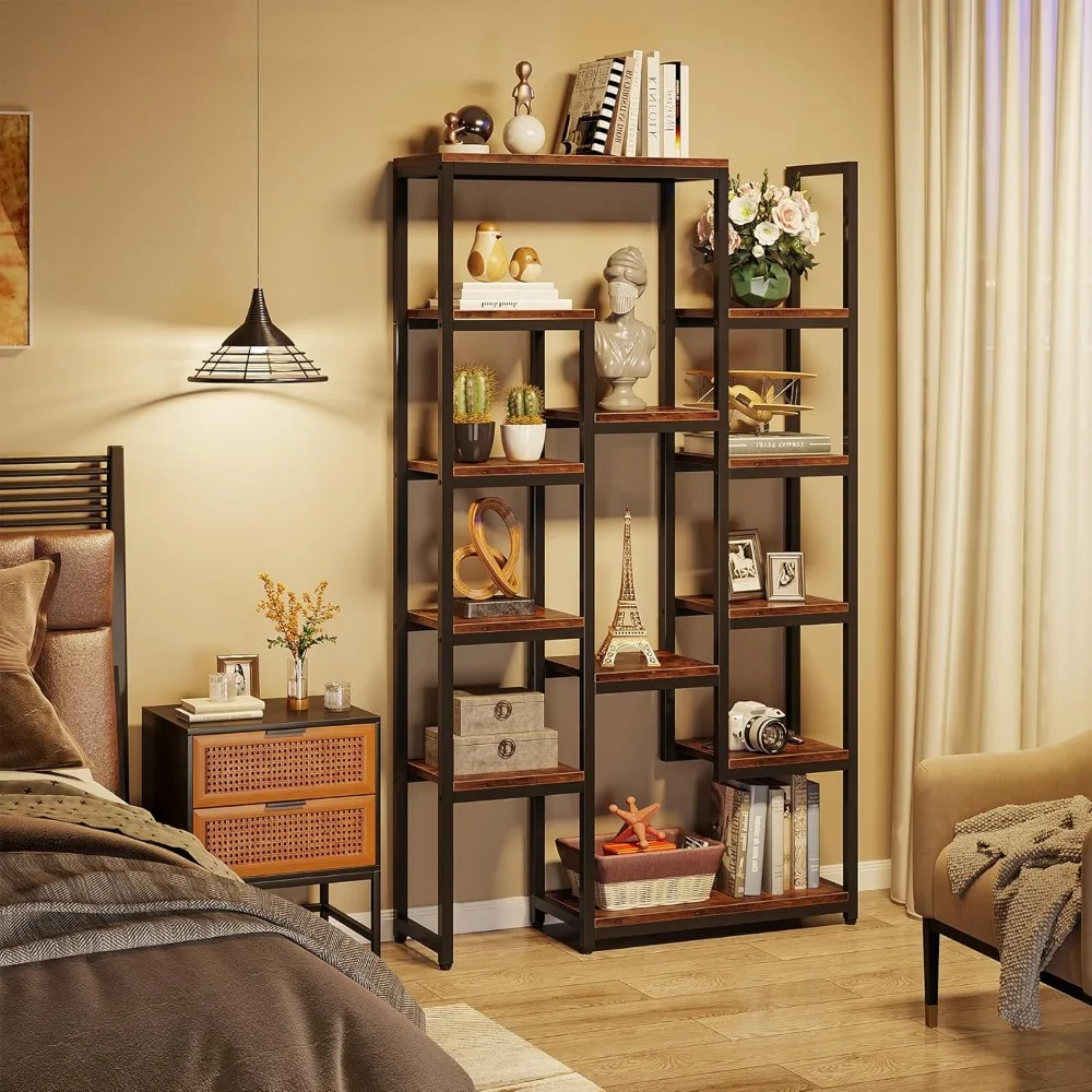 6-Tier Bookshelf 70.9 inch Tall Bookcase 2 Pack, Vintage Industrial 12-Shelf Display Shelves Book Storage Organizer 6
