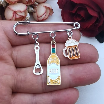 에나멜 브로치 맥주 브로치, 맥주 컵, 레드 와인 브로치, 바 기념품, 여성 및 남성 액세서리, 쥬얼리