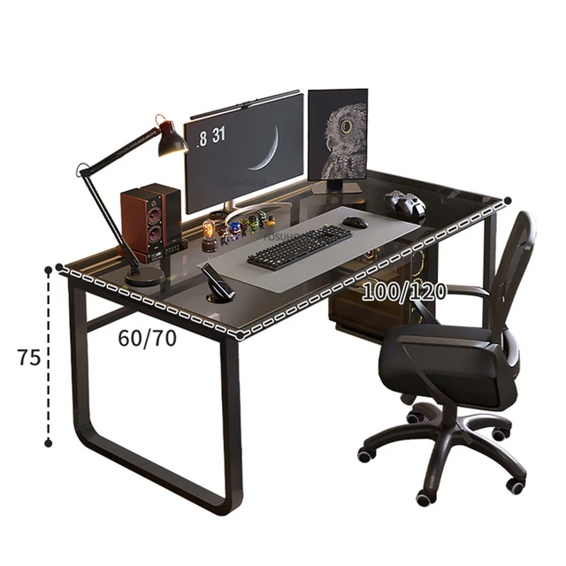 Bureau d'ordinateur en verre trempé moderne, meuble de bureau, table d' ordinateur haut de gamme, lumière transparente, bureau de jeu de luxe pour  la maison - AliExpress