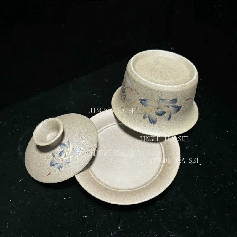 130ml Customized Coarse Pottery Gaiwan Antique Ceramic Tea Infuser Portable Beauty Tea Set Chinese with Lid Teacup Tea Bowl