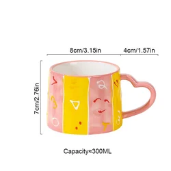 300ml Cute Handmade Ceramic Mug - Creative Coffee Cup for Couples, Perfect for Breakfast, Tea, or Special Occasions (Symbol)