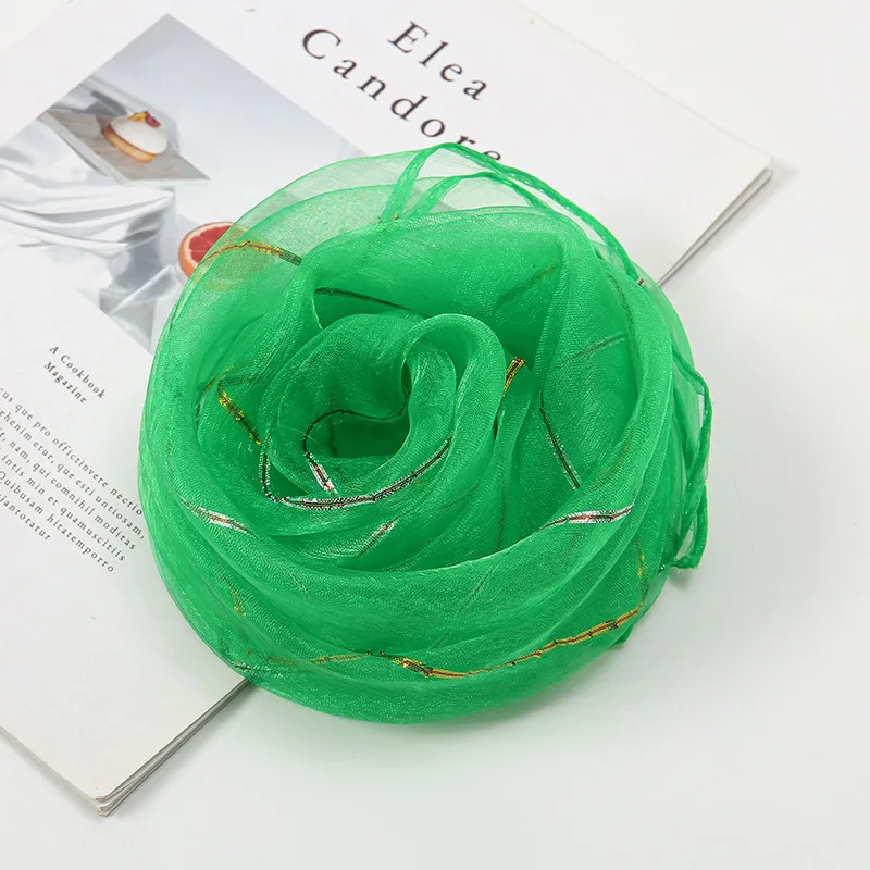 New 60 * 60cm Stage Organza Small Square Scarf Solid Gold Silk Children's Candy Color Versatile Dance Performance Scarf