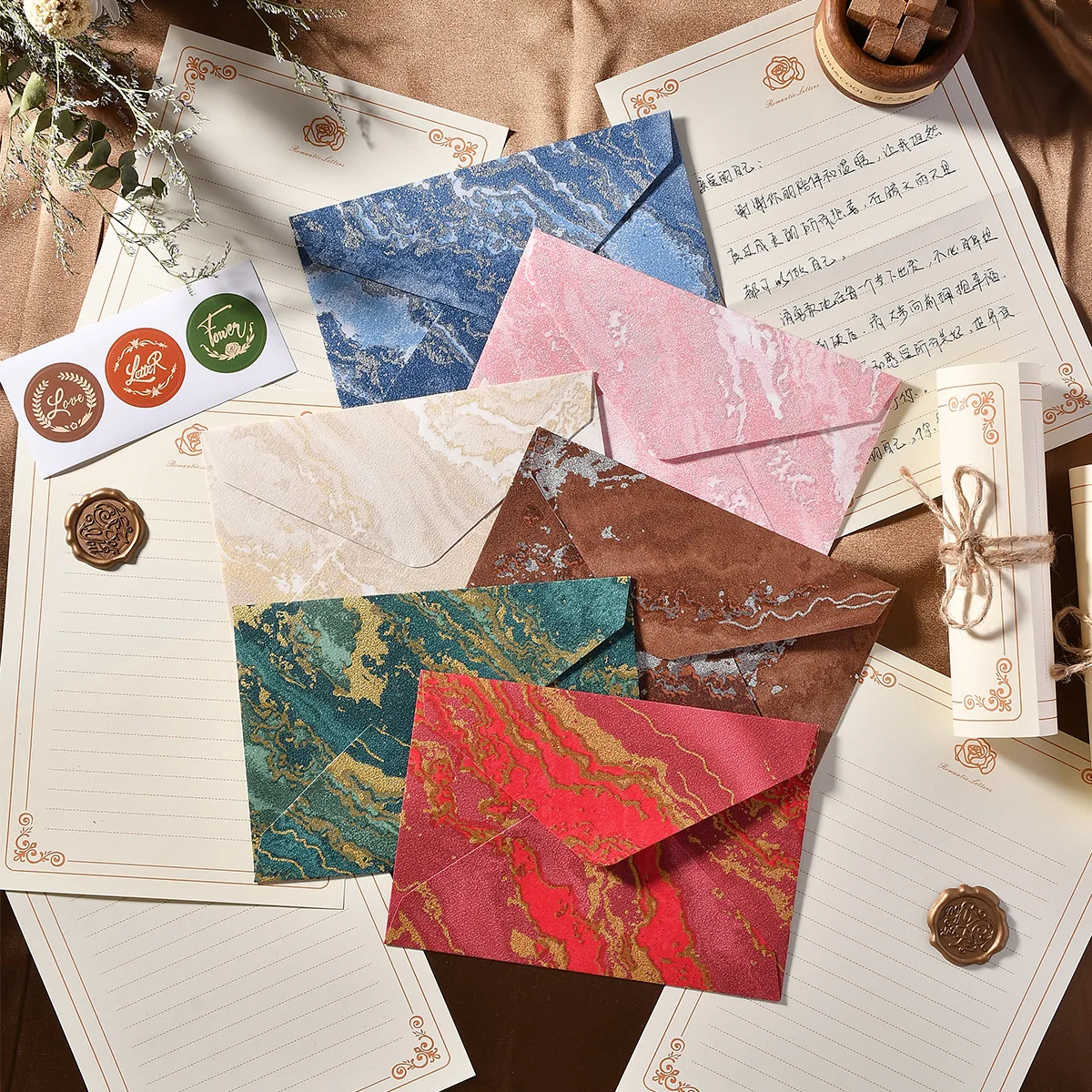 10pcs/pack 11.2x16.2cm Business Paper Envelopes Mailing Envelopes for Gift Card Packaging Marble Print Green Red Grey Letter Envelopes