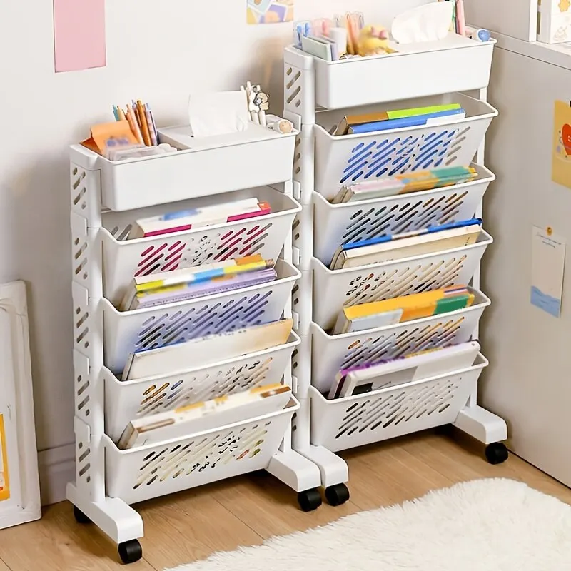 Storage Rack Bookshelf Table Side Wheels Rack Removable Floor Multi Story Dormitory Table Side Storages Basket Storage Racks