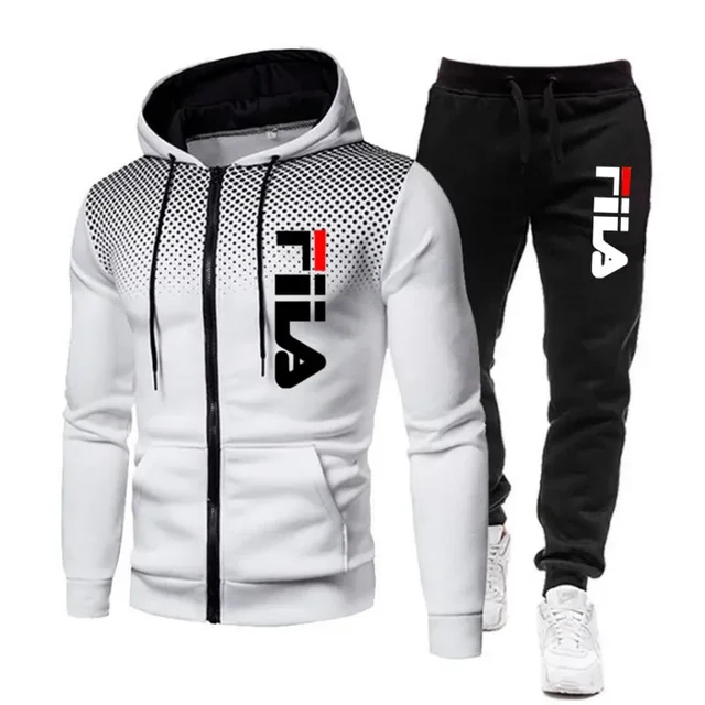 Ensemble de survêtement 2 pièces pour homme avec sweat à capuche zippé à imprimé dégradé à pois et pantalon de jogging à cordon de serrage avec lettres, tenue de sport décontractée et tendance 1