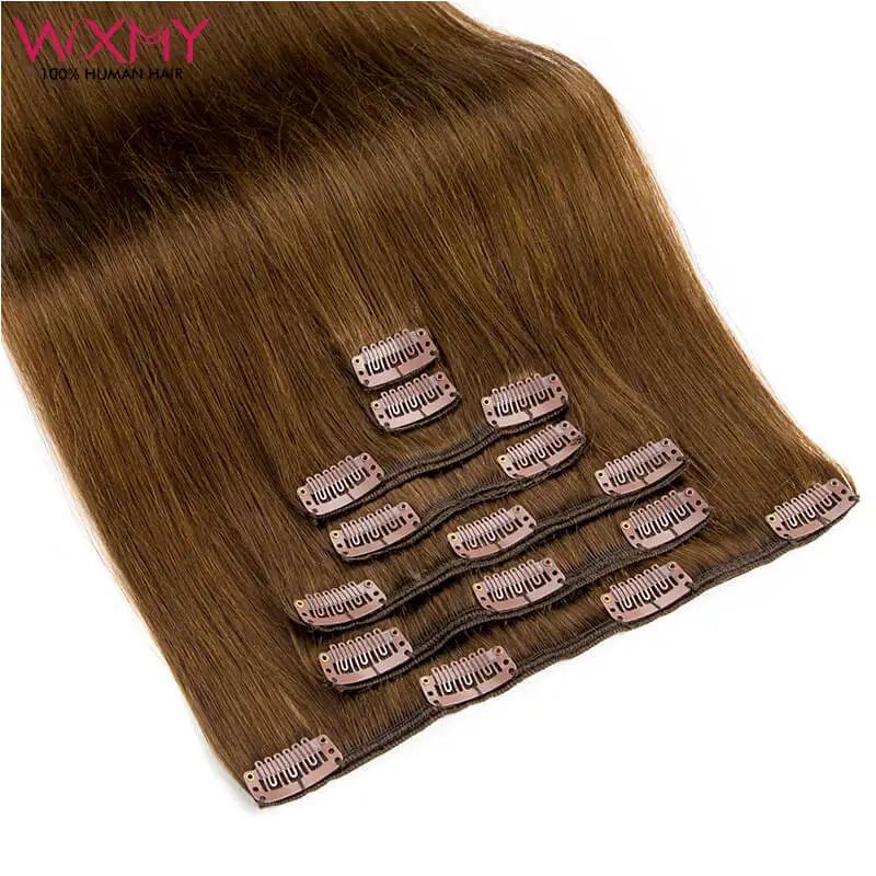 

Straight Human Hair Extensions Clip In 7Pcs With Seamless Clip Brown Clip-in Remy Hair Extension Double Weft Real Hair 120g/set