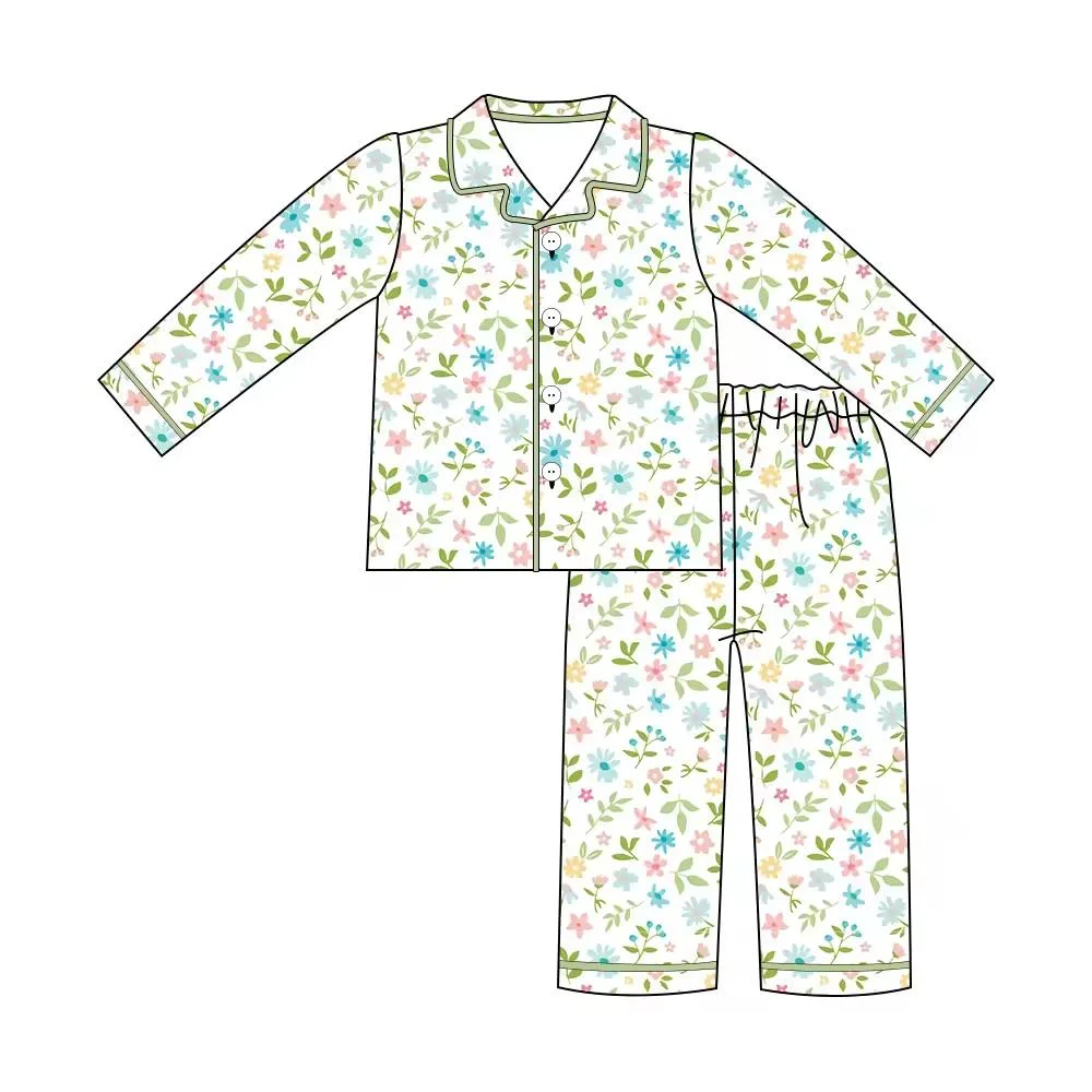 

Toddler Girls Sets Baby Boy Clothes Floral Fabric Long Sleeve Long Pants Pajama Set Fashion Toddler Pajamas Wholesale