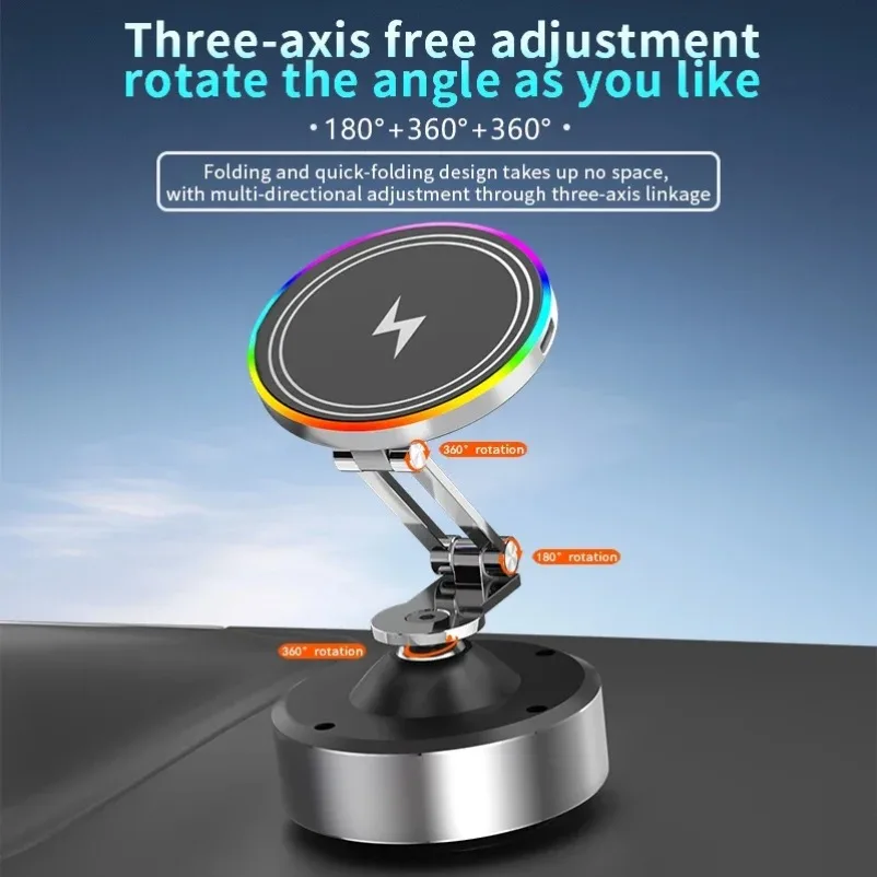 Car Magnetic Phone Holder RGB Wireless Charger For iPhone 17 16 15 14 13 12