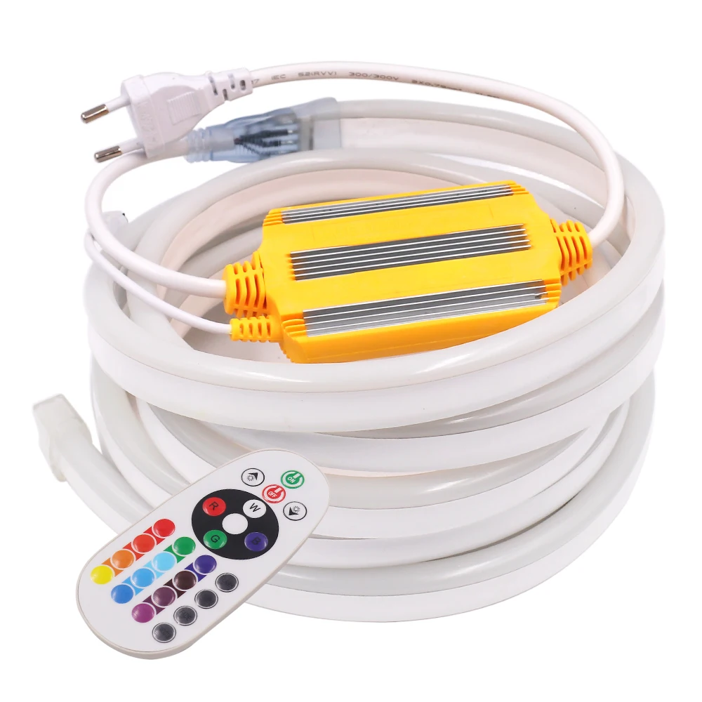

AC 220V RGB Neon Strip Waterproof Indoor Outdoor Garden Decor Neon Sign SMD 5050 Flexible Ribbon Rope LED Strip With Remote
