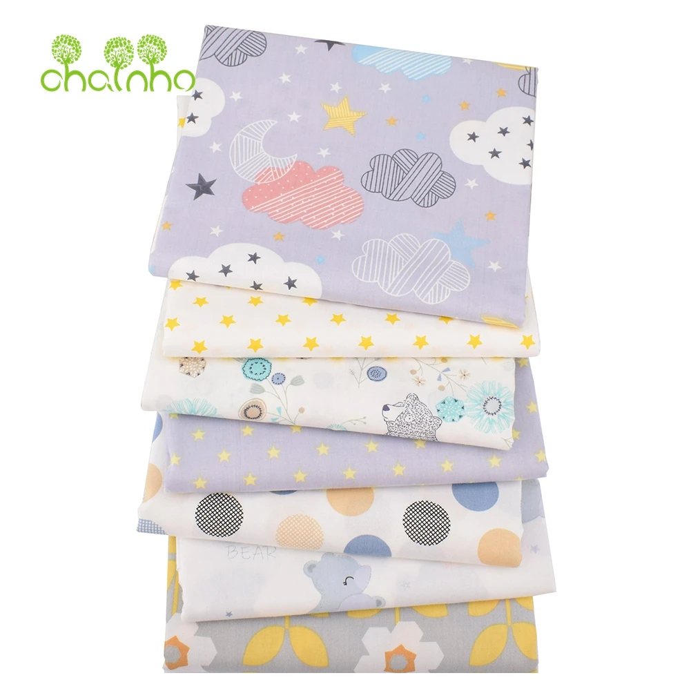 Chainho,Printed Twill Weave Cotton Fabric,Patchwork Cloth,DIY Sewing Quilting Material,Gray Cartoon Series,2 Sizes,15C195