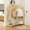 Double Rods Clothing Rack with Wheels, Garment Rack for Hanging Clothes, Multi-functional Bedroom Clothes Rack, Gold 3