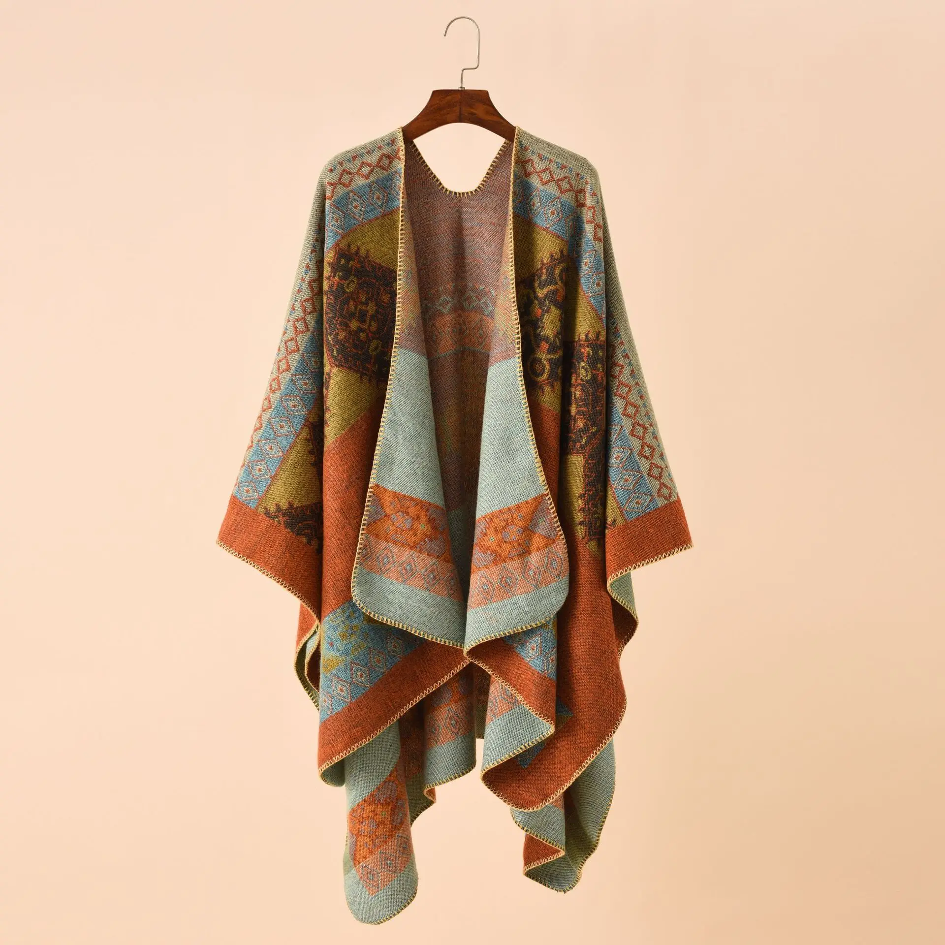 Spring Autumn New European American Color Grid Pattern Travel Warm Imitation Cashmere Shawl Cloak Printed Scarf Yellow 2022 spring hanging dyed shawl tassels on four sides gradient color wavy pattern loose large knitted hollow pullover coffee