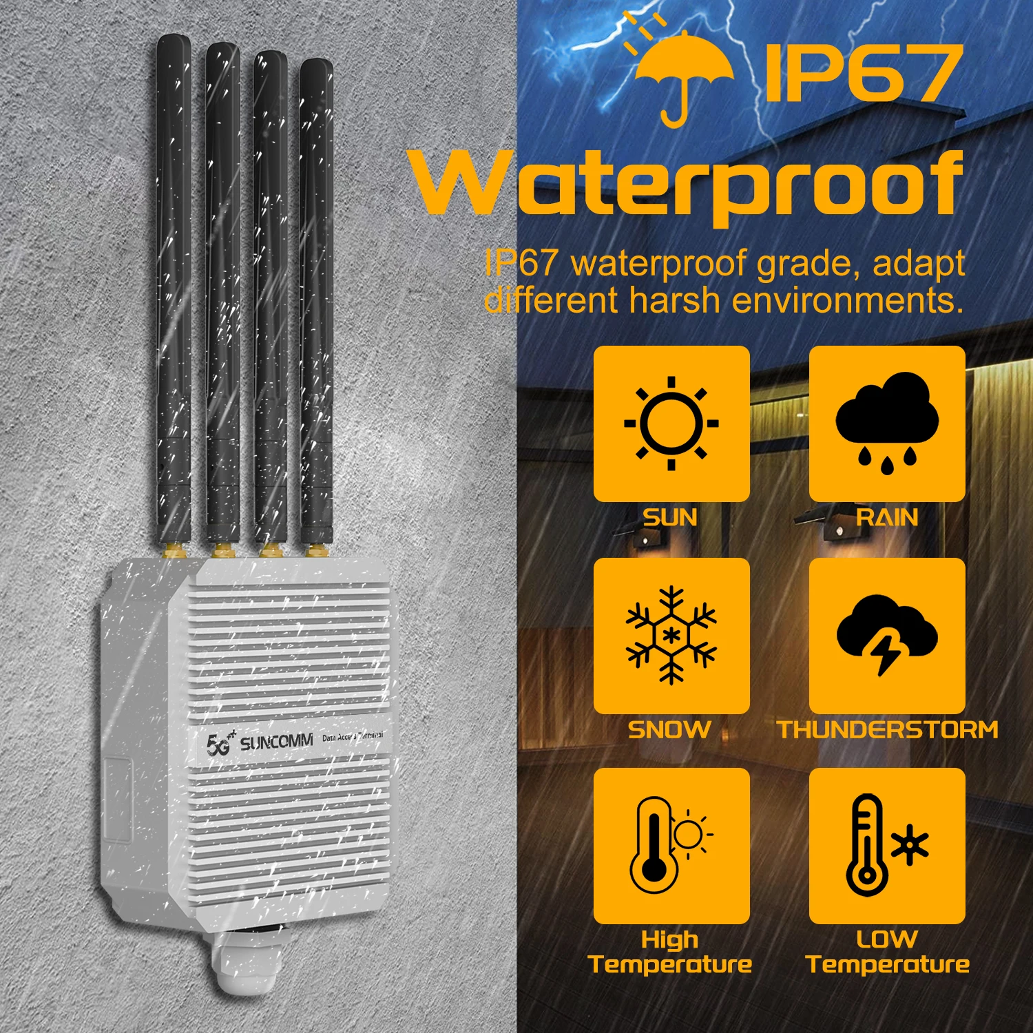 스냅드래곤 X62 AX3000 야외 ODU 듀얼 SIM POE 전원 2500Mbps 포트 VPN 방수 IP67 원격 네트워크 4G 5G 야외 AP