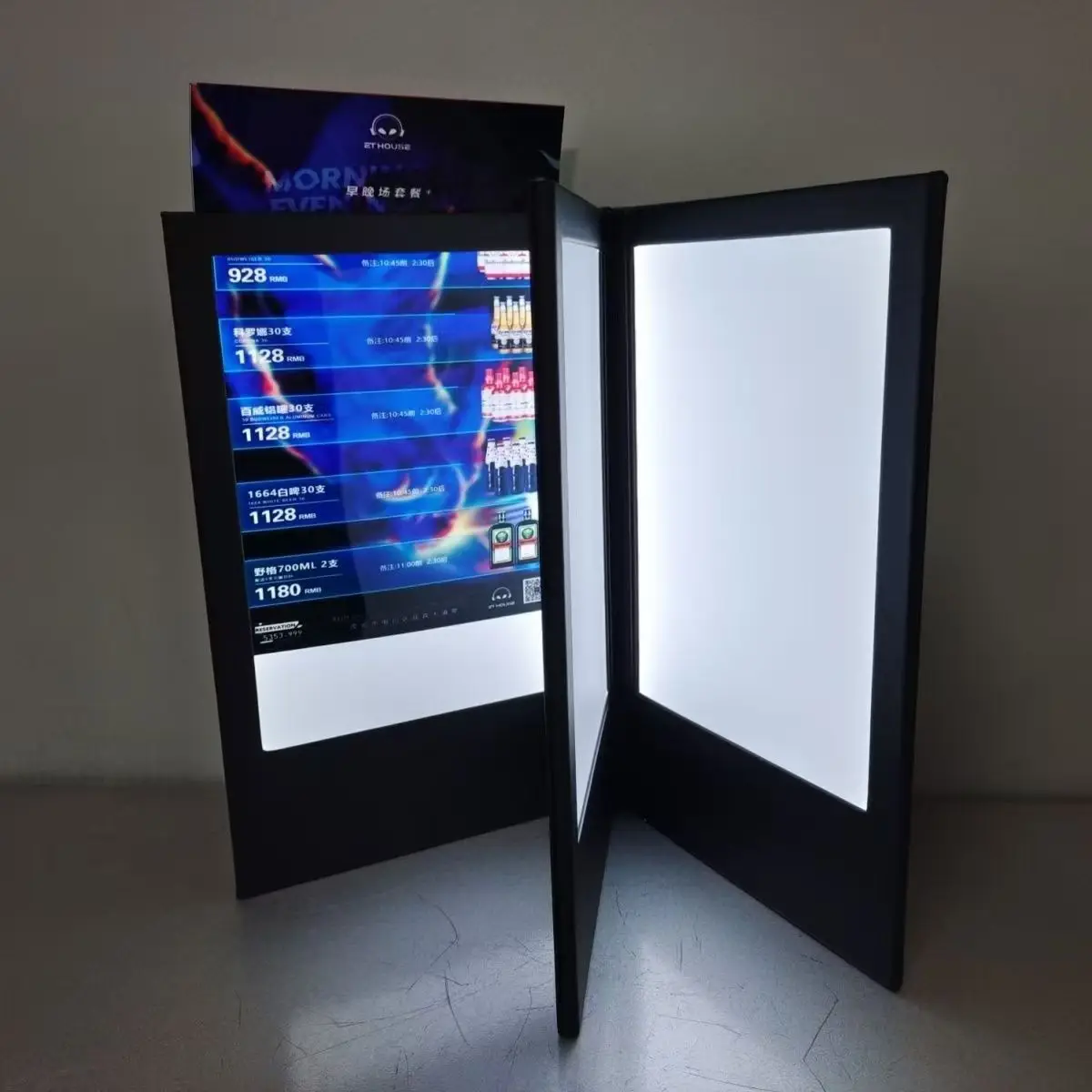 Rechargeable A4 LED Light Menu Book Page Turning Double Side PU Leather Display Night Club Restaurants Beer Bar Shop Cafe