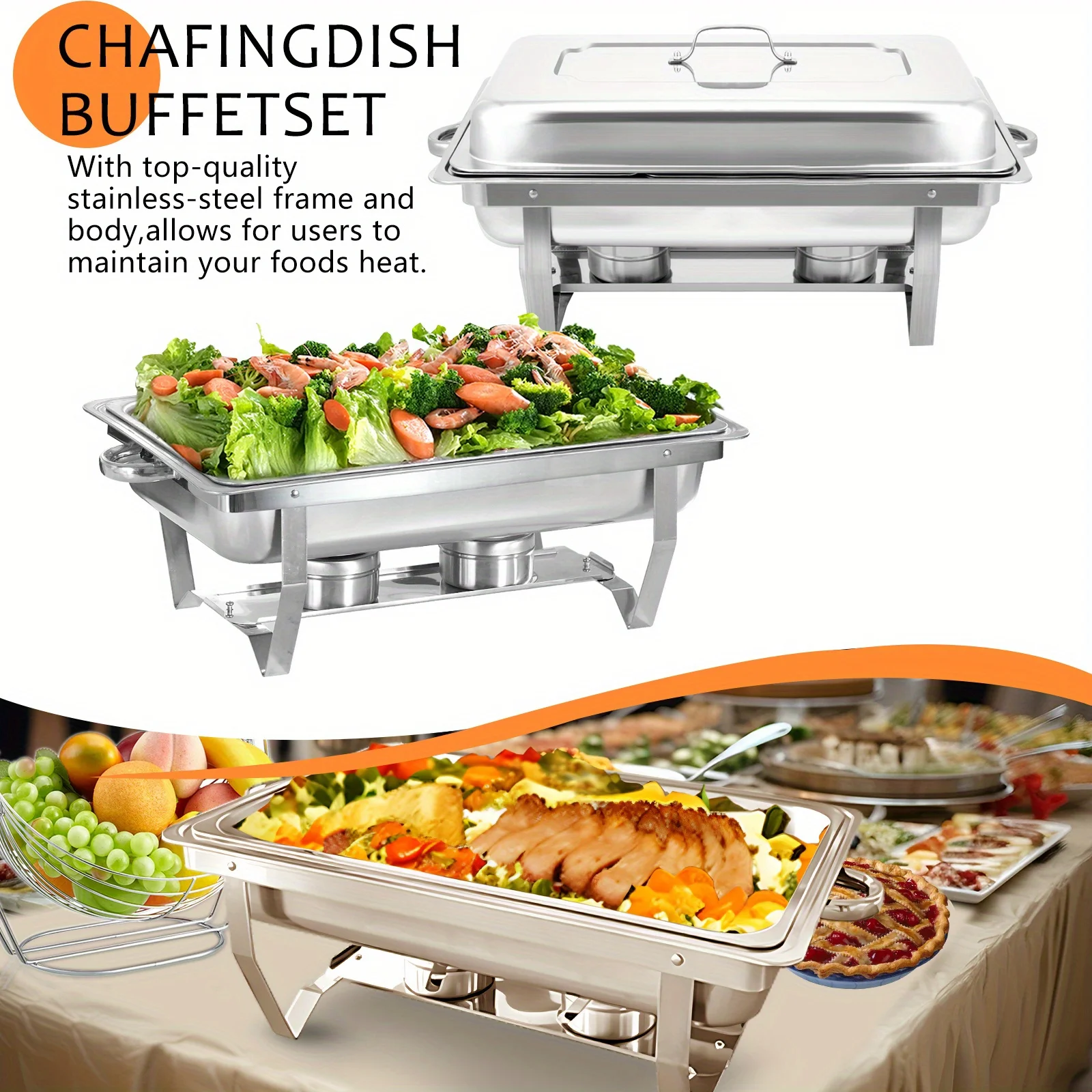 8Qt Chafing Dishes et Sets Rectangular Full Size Stainless Steel Catering Chafer Food Warmer for Banquet 1PCS