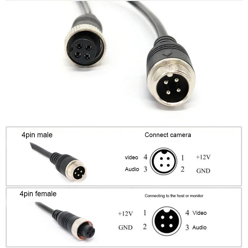 Durable Aviation Extension Video Connector Cable (4-Pin, Male to Female) for Vehicle Camera Systems