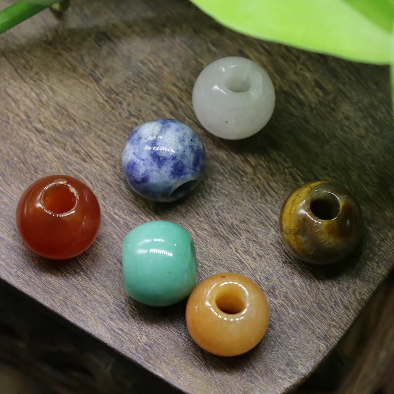 5pcs 14mm Large Hole Beads Natural Semi-precious Stone Loose Beads Hole Size 5mm  Round Shape Beads For Jewelry Making Necklace