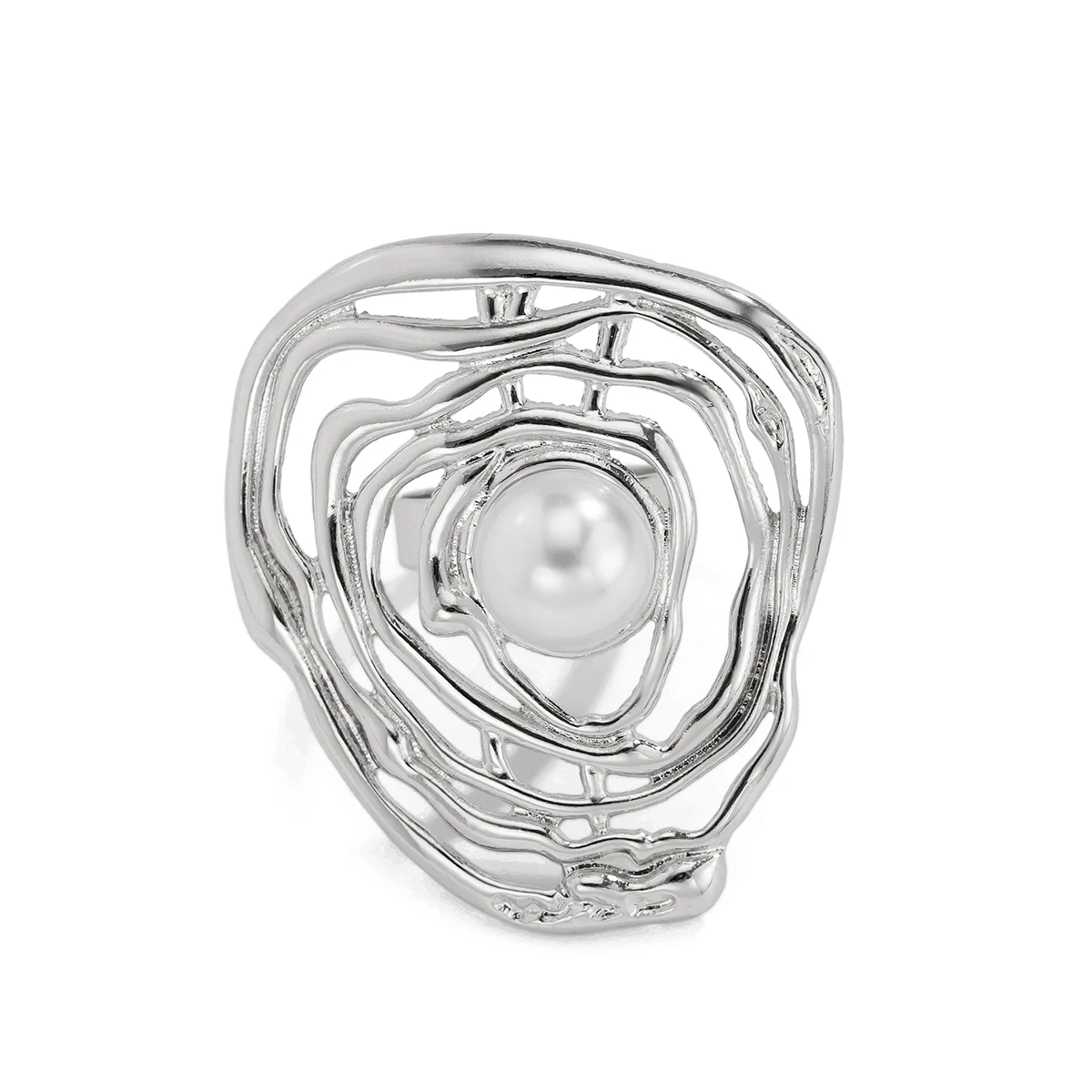 Ingemark Creative Hollow Wrapped Inlaid Imitation Pearls Rings Women Fashion Statement Vintage Geometric Couple Ring Wed Jewelry