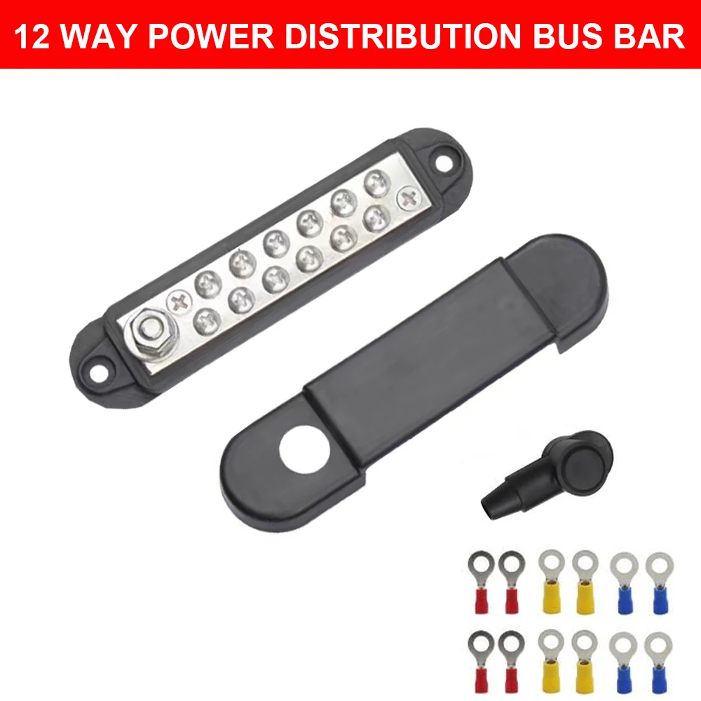 12V /24V 12 Way Power Distribution Bus Bar & Cover 12X4Mm Screws 150A Rated Auto Marine