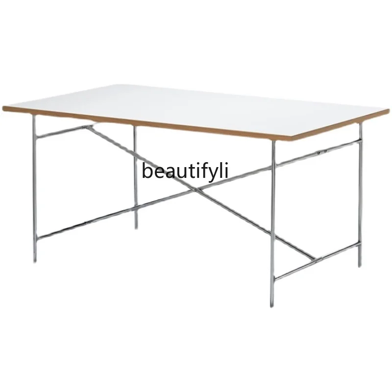 

Stainless Steel Industrial Conference Long Table Solid Wood Computer Desk Desk Desk Dining Table