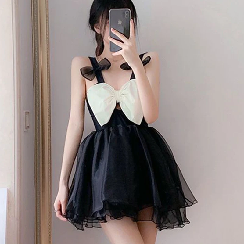 Summer Fashion Sexy Casual Swimsuits Women Harajuku Kawaii Slim Fit Bikinis Sleeveless Dress Bow Knot Swimwear Female Clothes