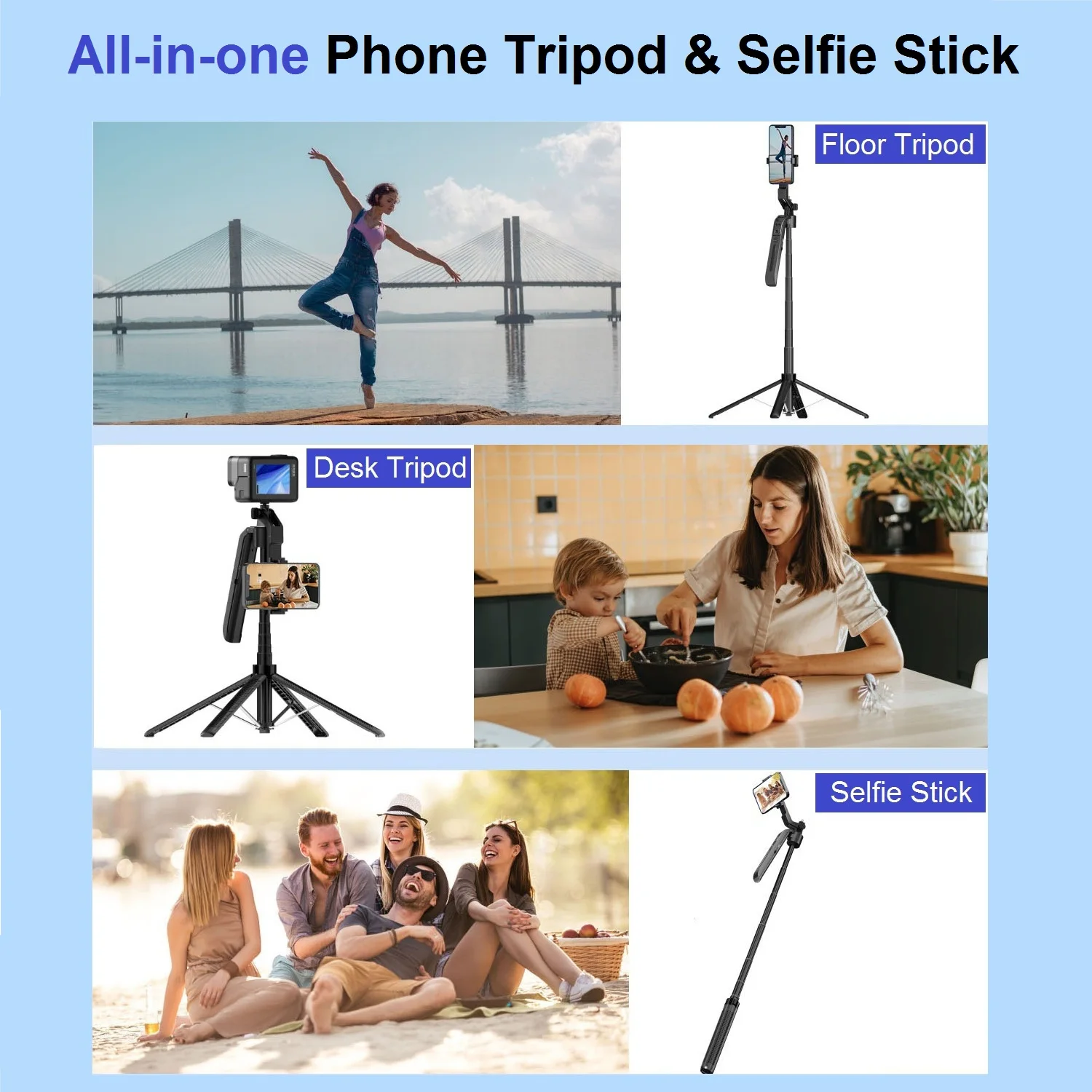 Treppiede Con Tracking Automatico Del Viso A 360° - Altezza Max 178 Cm, Luce Anello, Telecomando, Per Video E Selfie