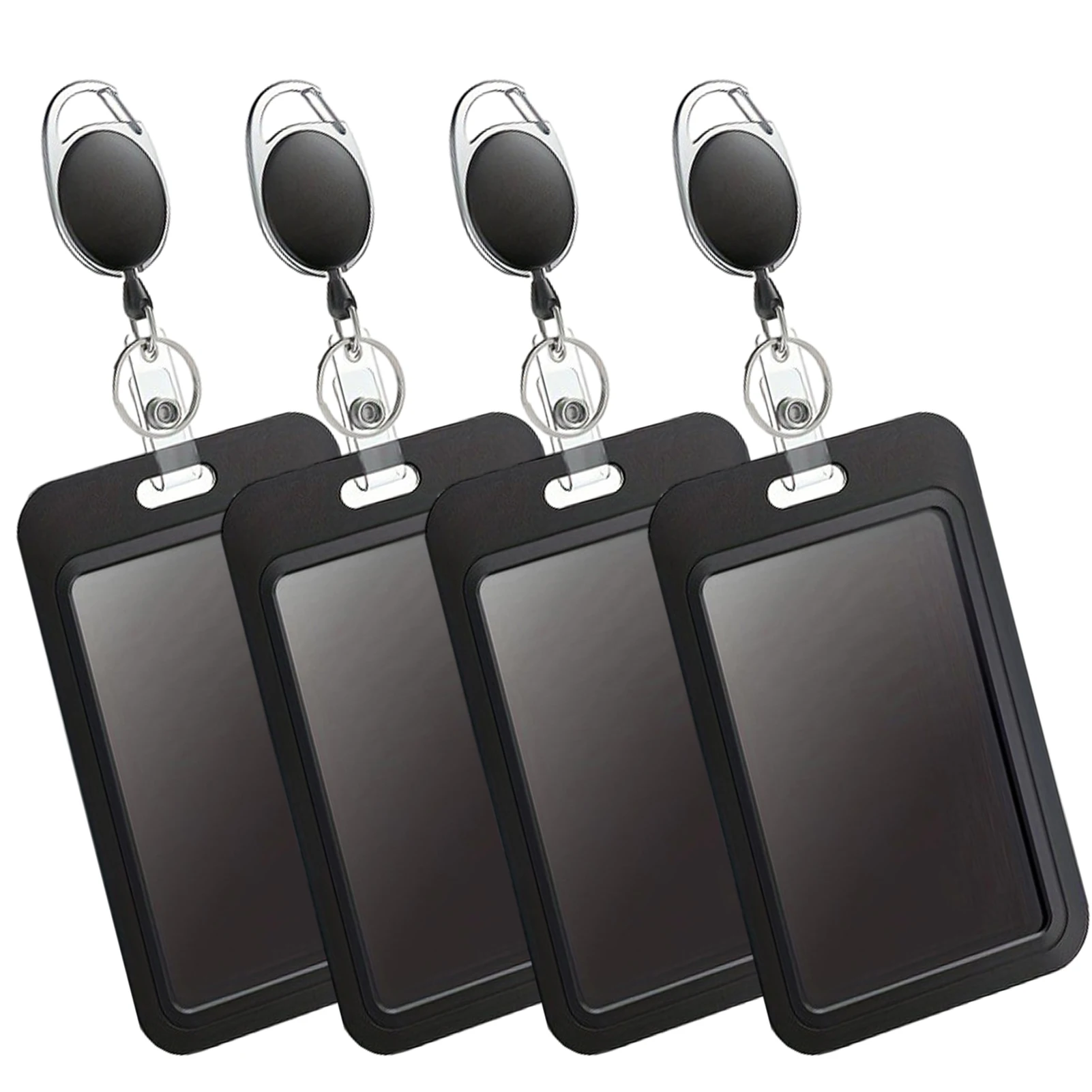 

4pcs Badge Holder Durable Volunteer Protective Fashion Convenient Portable School Dustproof Card Sleeve With Retractable Clip