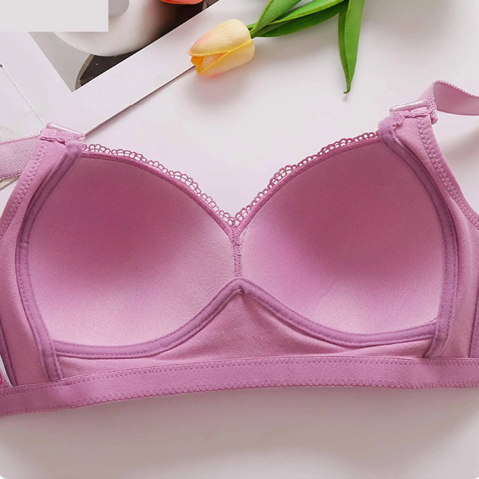 Sexy Lace Flower Surface Women Bra Four Rows Of Three Buttons No Steel Ring Large Size Underwear Skin-Friendly And Soft Lingerie 4