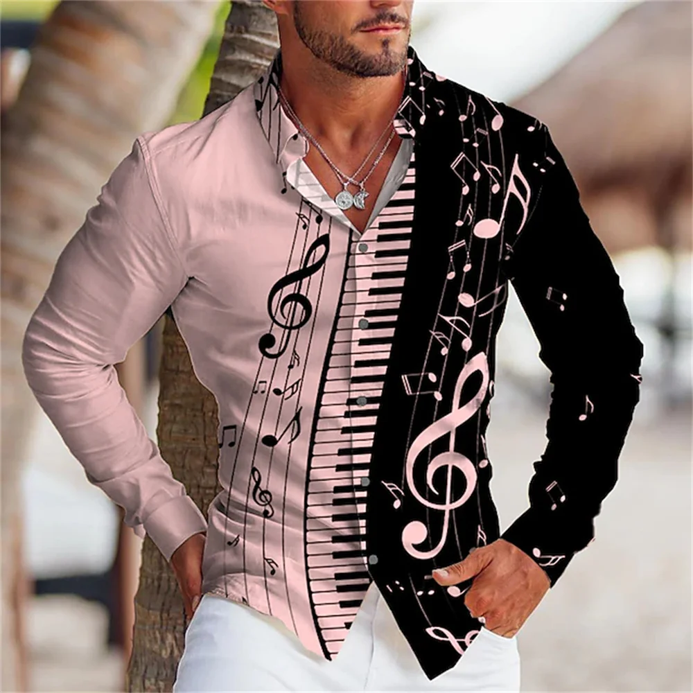Graphic printing of men's long sleeve button shirt in summer Music button top clothing design comfortable S-6XL