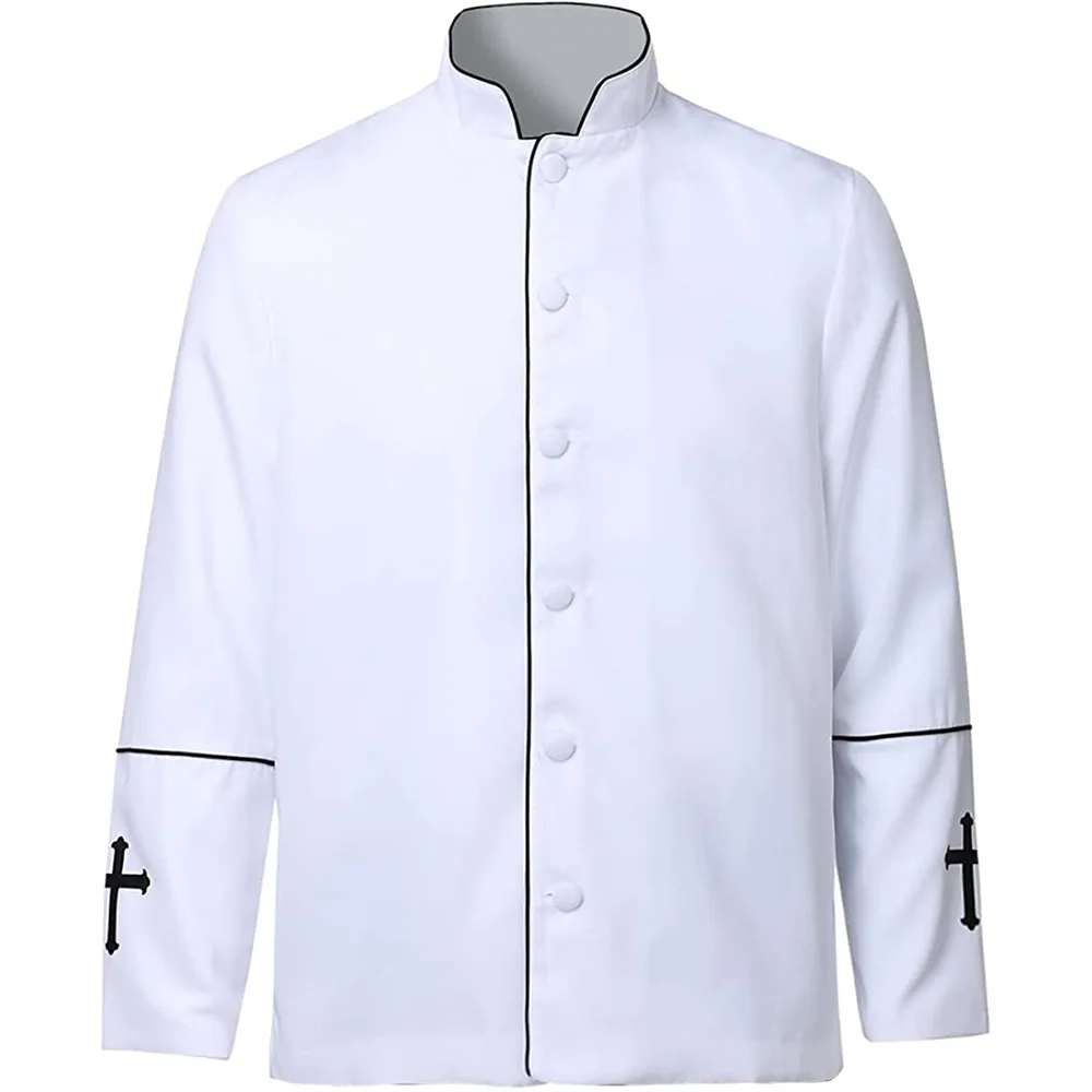 Men Stand Collar Church Priest Robe Trench Jacket Cassock Clergy Preacher Minister Choir Roman Pastor Halloween Costume