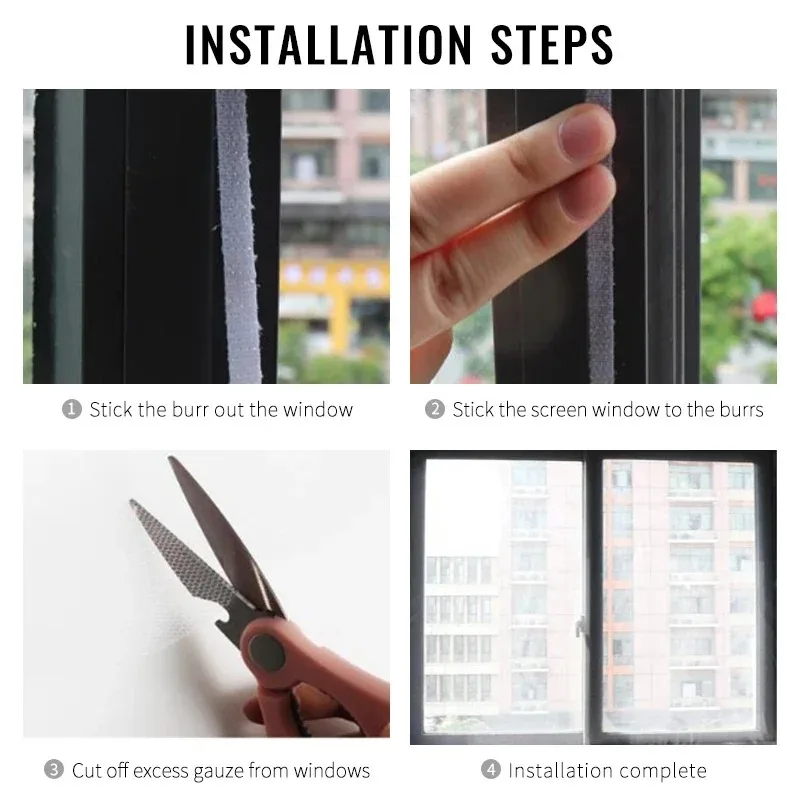 1/2/3개 자체 접착식 보이지 않는 스크린 여름 모기 방지 및 곤충 방지 스크린 간단한 작동 흰색 및 검정색 스크린