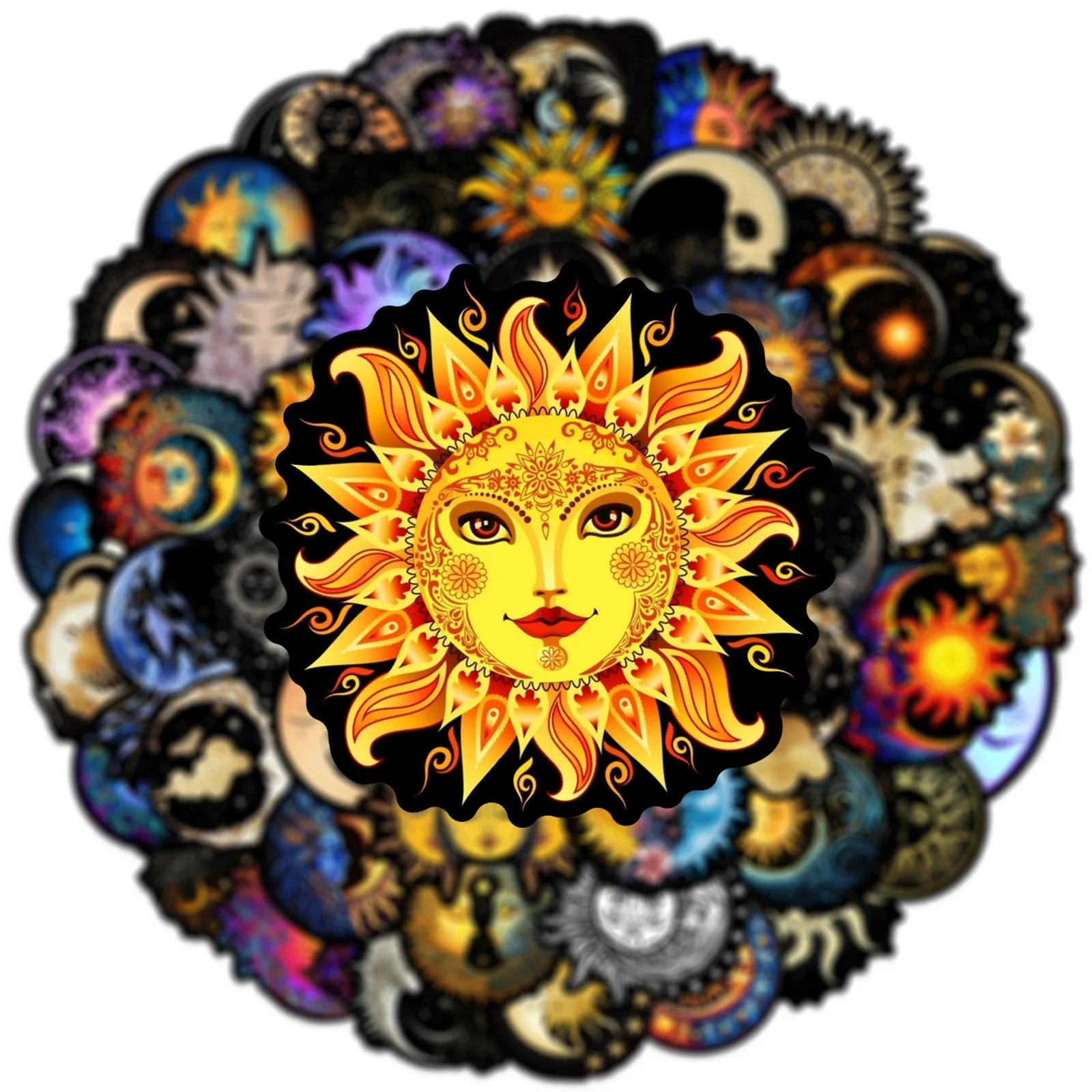50pcs Whimsical Sun and Moon Waterproof Graffiti Stickers