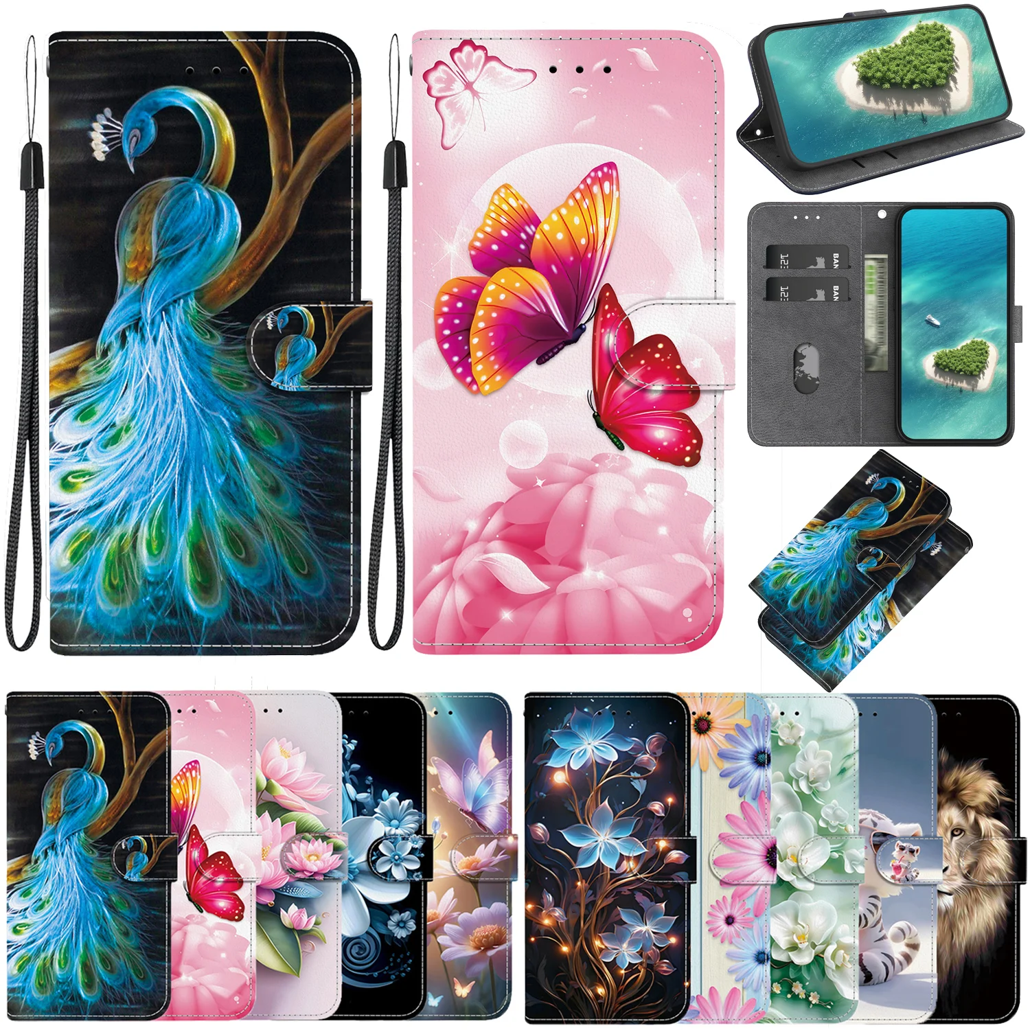 Cartoon Magnetic Book Cover with Stand & Flip Wallet Case Feature